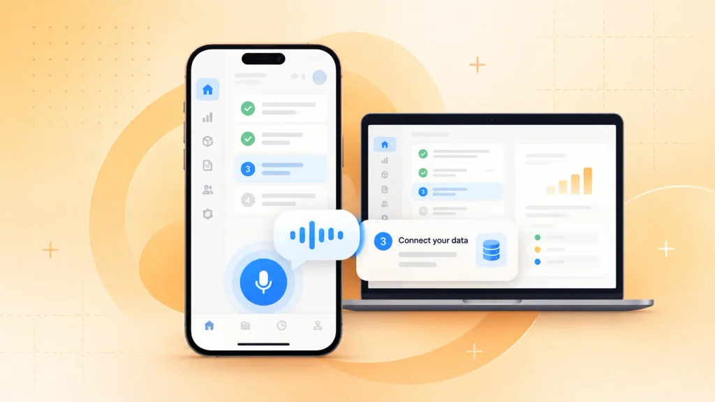 In-app voice AI assistant helping a user inside a mobile and web product