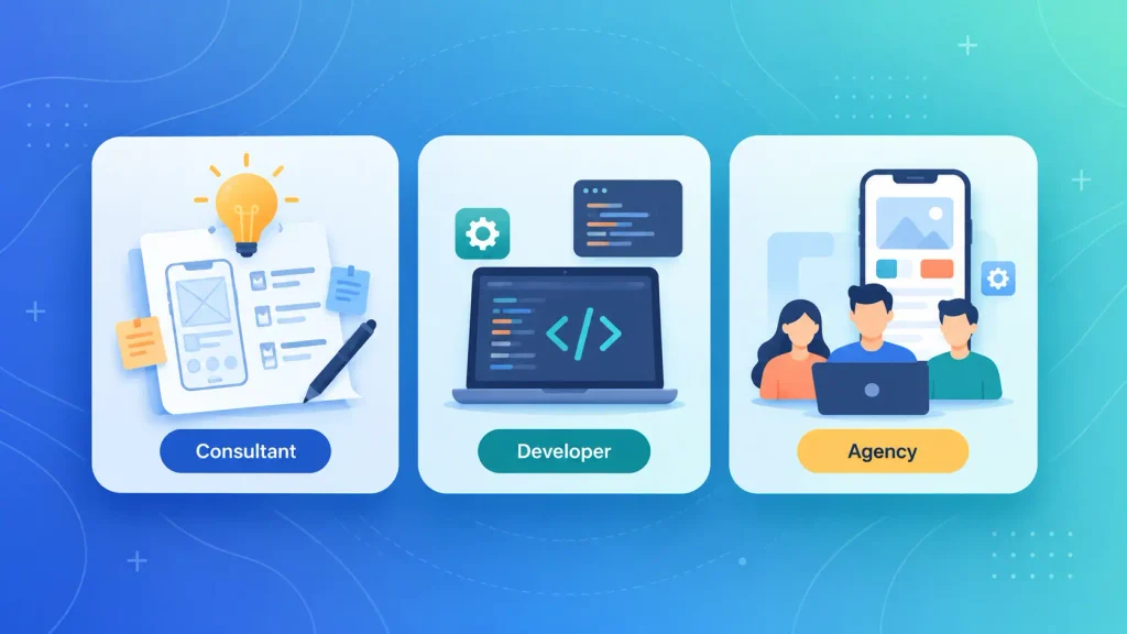 App consultant, app developer, and development agency compared side by side