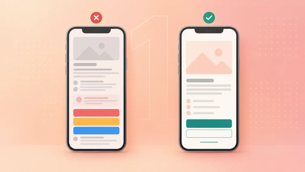 Mobile UI/UX best practices for visual hierarchy: competing buttons versus one clear primary action