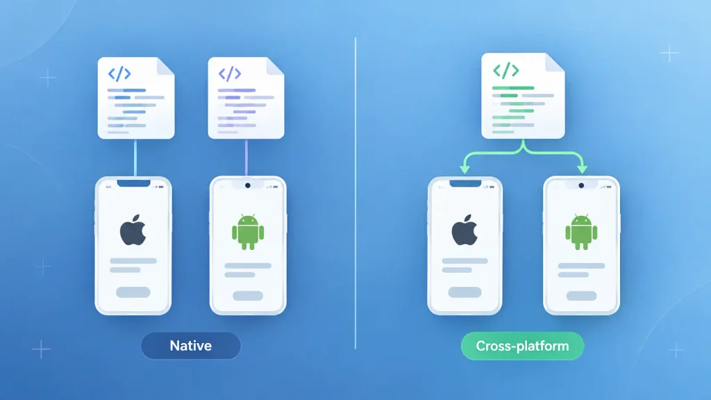 Native versus cross-platform app development comparing two codebases with one shared codebase