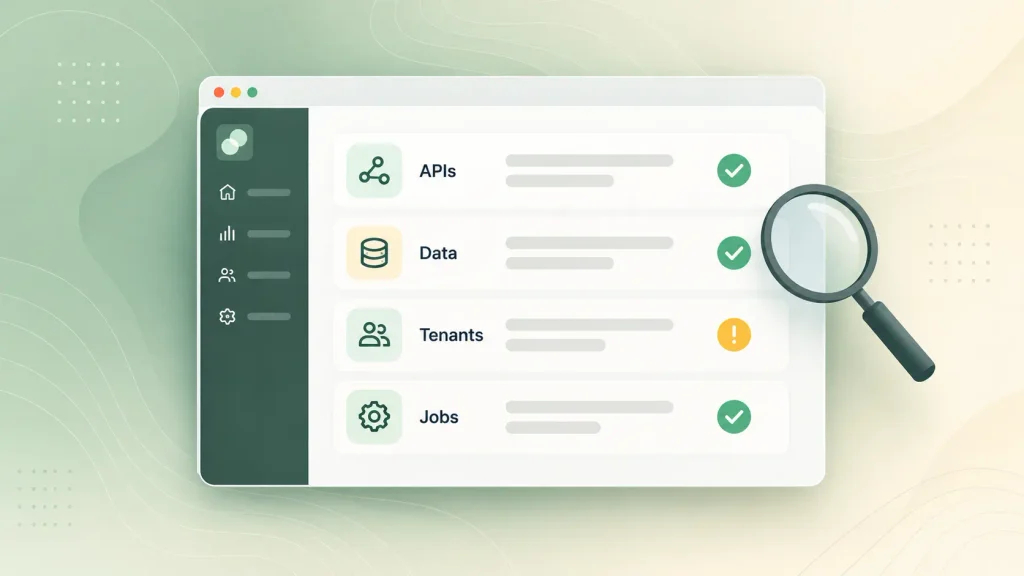 SaaS AI readiness checklist covering API access, data quality, tenant model, and background jobs
