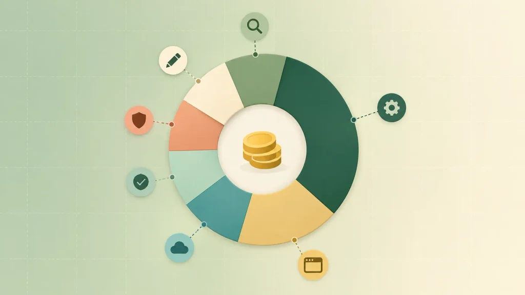 Donut chart showing how SaaS MVP development cost splits across design, development, and QA