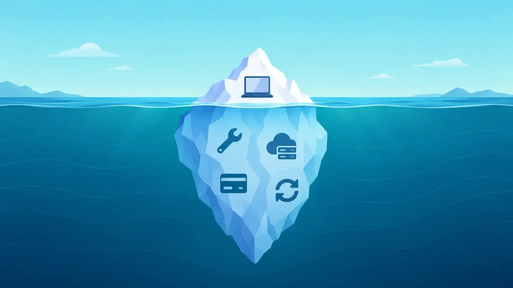 Iceberg showing hidden year-one costs beyond the initial SaaS MVP development cost