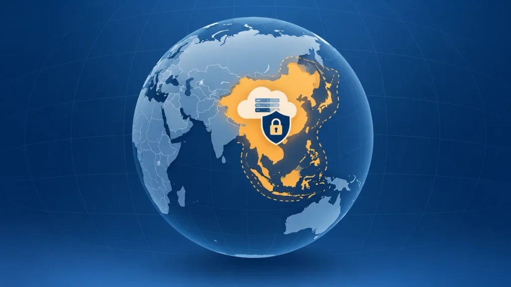 Data kept inside a shielded region on a globe, showing sovereign cloud among top cloud computing trends