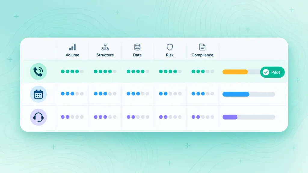 Scorecard rating AI voice agent use cases to choose the best first pilot