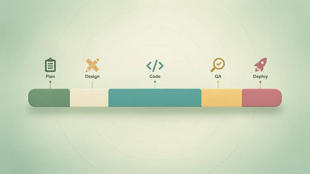 Web app budget split across planning, design, coding, QA, and deployment phases