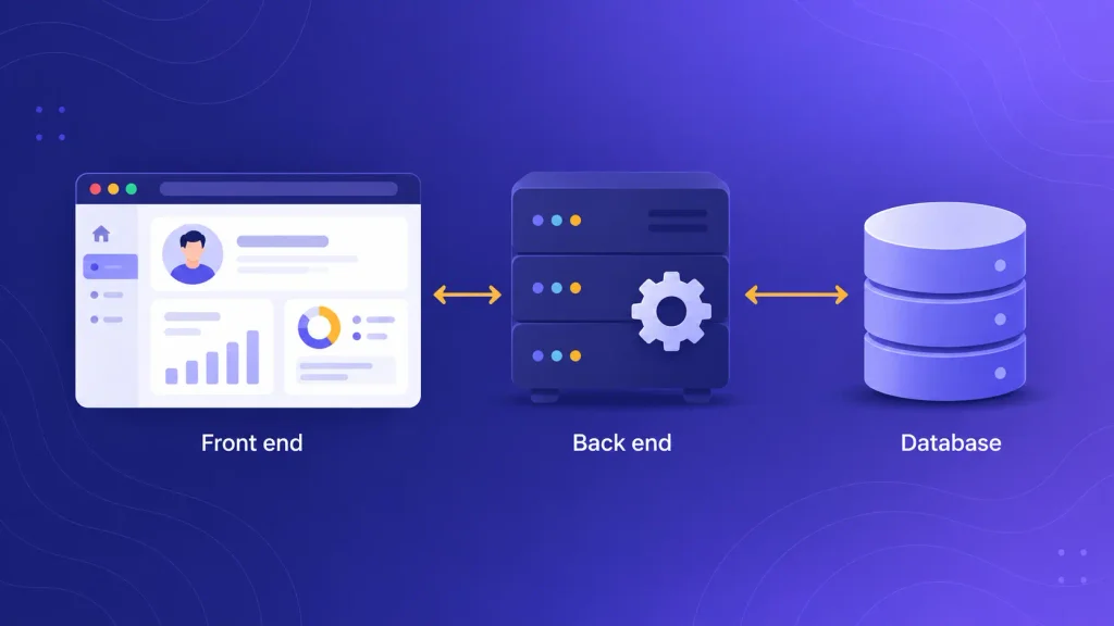 Web app architecture showing the front end, server logic and database working together