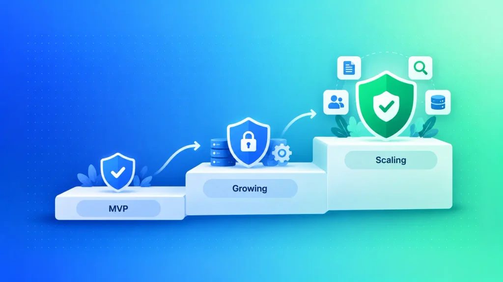 Web application security best practices prioritized by stage, from MVP to a scaling product