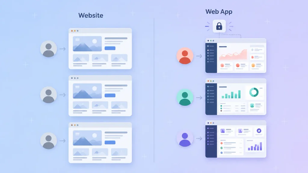 Web application examples vs a static website, with personalized dashboards for each user